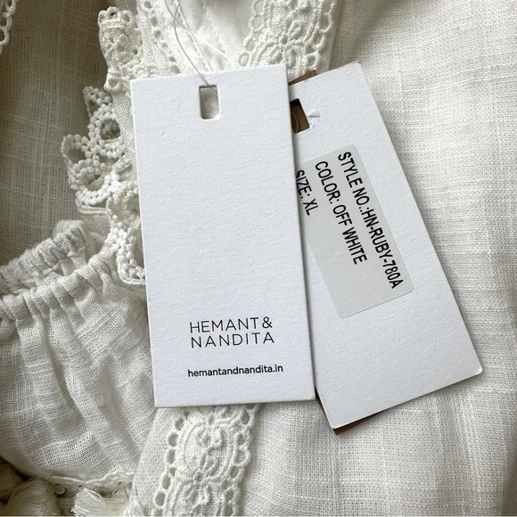 Hemant & Nandita Boho Ruby Long Sleeve Mini Dress White XL - Picture 7 of 8